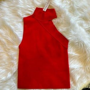 Alice + Olivia Kiki Multi-Stitch Turtleneck Cutout Tank  Size MEDIUM
